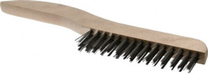 Osborn 2 Rows x 15 Columns Steel Scratch Brush 5-1/4" Brush Length, 10" OAL, 1-1/8" Trim Length, Wood Shoe Handle 0005403300 - 53502324