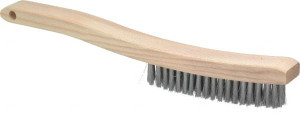 Osborn 4 Rows x 18 Columns Steel Platers Brush 5-3/4" Brush Length, 13-1/4" OAL, 1" Trim Length, Wood Curved Handle 0005403500 - 53502340