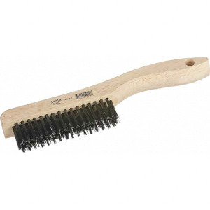 Osborn 16 Columns x 4 Rows, Brass Scratch Brush 4-3/4" Brush Length, 10" OAL, 1-1/8" Trim Length, Wood Handle 0008401000 - 56010010