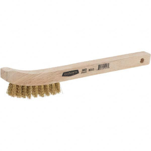 Osborn 2 Rows x 9 Columns Brass Scratch Brush 2-1/2" Brush Length, 8-5/8" OAL, 5/8" Trim Length, Wood Curved Handle 0005402300 - 93114767