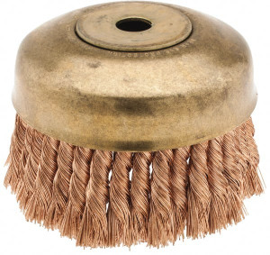 Ampco Safety Tools 6" Diam 5/8-11 Threaded Arbor Bronze Phosphorus Fill Cup Brush Knotted Wire, 0.02" Wire Diam, 1-3/4" Trim, 6,000 Max RPM CB-60-KT - 63598411