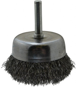 Made in USA 2-1/4" Diam 1/4" Shank Steel Fill Cup Brush Crimped Wire, 0.0118" Wire Diam, 5/8" Trim, 13,000 Max RPM PB32990 - 03541182