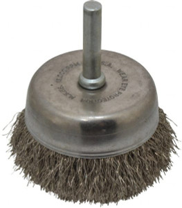 Made in USA 2-1/4" Diam 1/4" Shank Stainless Steel Fill Cup Brush Crimped Wire, 0.0104" Wire Diam, 5/8" Trim, 13,000 Max RPM PB33460 - 03541422