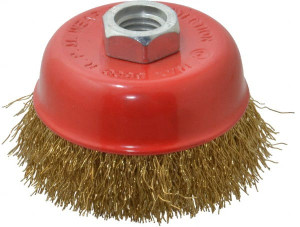 Value Collection 3-3/16" Diam 5/8-11 Threaded Arbor Steel Fill Cup Brush Crimped Wire, 0.015" Wire Diam, 8,500 Max RPM S04186193 - 04186193