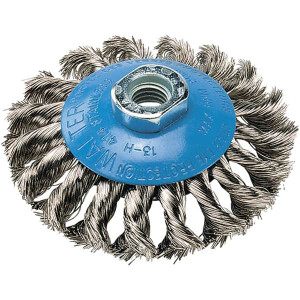 Walter Surface Technologies 4" Diam 5/8-11 Threaded Arbor Cup Brush Knotted Wire, 0.015" Wire Diam 13H414 - 75963348