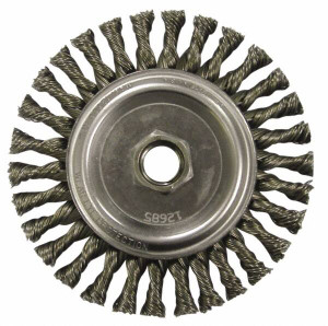 Anderson Products 4-1/2" OD, M10x1.50 Arbor Hole, Knotted Steel Wheel Brush 1/4" Face Width, 13/16" Trim Length, 0.02" Filament Diam, 12,500 RPM 12660 - 00354548