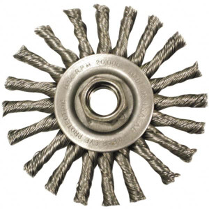 Anderson Products 4" OD, M10x1.50 Arbor Hole, Knotted Steel Wheel Brush 3/8" Face Width, 1" Trim Length, 0.02" Filament Diam, 20,000 RPM 12510 - 00538769