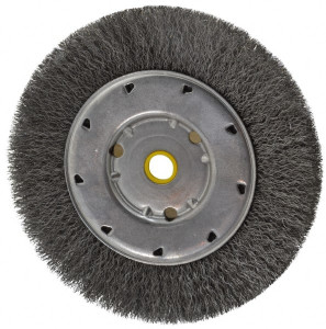 Osborn 6" OD, 1/2 & 5/8" Arbor Hole, Crimped Steel Wheel Brush 5/8" Face Width, 1-1/8" Trim Length, 0.008" Filament Diam, 6,000 RPM 0002140200 - 06081533