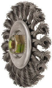 Osborn 4" OD, M10x1.25 Arbor Hole, Knotted Steel Wheel Brush 3/8" Face Width, 7/8" Trim Length, 0.02" Filament Diam, 20,000 RPM 0002670700 - 06082630
