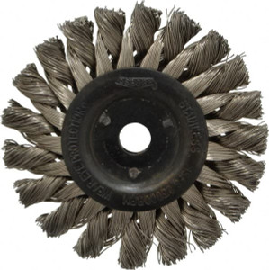 Osborn 3" OD, 3/8" Arbor Hole, Knotted Stainless Steel Wheel Brush 3/8" Face Width, 5/8" Trim Length, 0.014" Filament Diam, 25,000 RPM 0002675600 - 06083125
