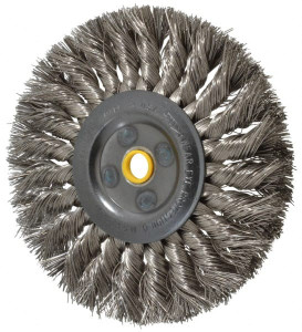 Osborn 6" OD, 5/8" Arbor Hole, Knotted Stainless Steel Wheel Brush 1/2" Face Width, 1-1/2" Trim Length, 0.016" Filament Diam, 9,000 RPM 0002675800 - 06083141