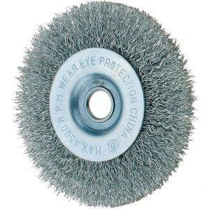 Tru-Maxx 4" OD, 1/2" Arbor Hole, Crimped Steel Wheel Brush 1/2" Face Width, 3/4" Trim Length, 0.014" Filament Diam, 6,000 RPM 88501 - 32246555