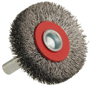 Value Collection 1-5/8" OD, 1/4" Shank Diam, Crimped Steel Wheel Brush 5/16" Face Width, 3/8" Trim Length, 0.008" Filament Diam, 18,000 RPM S00651562 - 00651562