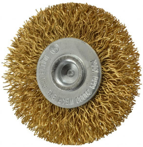 Value Collection 2" OD, 1/4" Shank Diam, Crimped Brass Wheel Brush 5/16" Face Width, 1/2" Trim Length, 0.014" Filament Diam, 20,000 RPM 53050063351 - 74038688