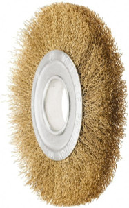 Value Collection 8" OD, 1/4" Arbor Hole, Crimped Brass Wheel Brush 1" Face Width, 1-3/4" Trim Length, 0.02" Filament Diam, 4,500 RPM 0320010350 - 74039009