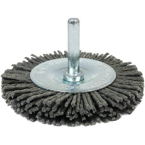 Value Collection 2-3/8" OD, 1/4" Shank Diam, Crimped Nylon Wheel Brush 1/4" Face Width, 5/16" Trim Length, 4,500 RPM 3806306590 - 82410259