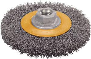 Walter Surface Technologies 5" OD, 5/8-11 Arbor Hole, Crimped Stainless Steel Wheel Brush 5/8" Face Width, 1" Trim Length, 0.0118" Filament Diam, 10,000 RPM 13J514 - 41778390