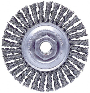 Weiler Abrasives 4" OD, M10x1.25 Arbor Hole, Knotted Stainless Steel Wheel Brush 3/16" Face Width, 7/8" Trim Length, 0.02" Filament Diam, 20,000 RPM 94654 - 03597291