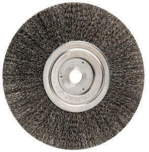 Weiler Abrasives 8" OD, 3/4" Arbor Hole, Crimped Steel Wheel Brush 1/2" Face Width, 2-1/16" Trim Length, 0.014" Filament Diam, 6,000 RPM 01178 - 83067843