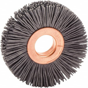 Weiler Abrasives 2" OD, 1/2" Arbor Hole, Nylon Wheel Brush 3/8" Face Width, 1/2" Trim Length, 0.022" Filament Diam, 10,000 RPM 17543 - 99797169