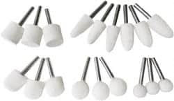 Value Collection 18 Piece, 1/4" Shank Diam, Wool Felt Bob Set Medium Density, Includes Ball, Cone, Cylinder, Flame, Olive & Oval Bobs 516201 - 91088377