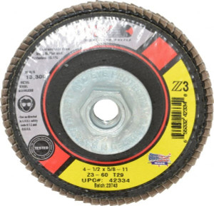 CGW Abrasives 4-1/2" 60 Grit 5/8-11 Center Hole Type 29 Zirconia Alumina Flap Disc Medium Grade, Coated, Arbor Attachment, Poly Cotton Backing, 13,300 RPM 42334 - 82283920