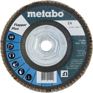 Metabo 4-1/2" 60 Grit 5/8-11 Center Hole Type 27 Zirconia Alumina Flap Disc Medium Grade, Coated, Arbor Attachment, Fiberglass Backing, 13,300 RPM 629472000 - 47730767