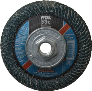 PFERD 4-1/2" 40 Grit 5/8-11 Center Hole Type 27 Zirconia Alumina Flap Disc Coarse Grade, Coated, Fiberglass Backing, 13,300 RPM 67359 - 41980780