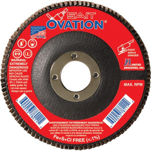 United Abrasives-SAIT 4-1/2" 40 Grit 7/8" Center Hole Type 27 Zirconia Alumina Flap Disc Coarse Grade, Coated, Arbor Attachment, Fiberglass Backing, 13,300 RPM 78006 - 81233827