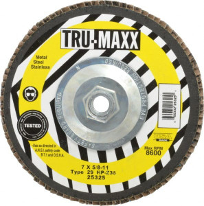 Tru-Maxx 7" 36 Grit 5/8-11 Center Hole Type 29 Zirconia Alumina Flap Disc Very Coarse Grade, Coated, Arbor Attachment, 8,600 RPM 25325 - 73225138