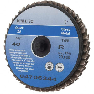 Value Collection 3" 40 Grit Type 27 Zirconia Alumina Flap Disc Coarse Grade, Coated, Quick Change Type R Attachment BD3251 - 64706344