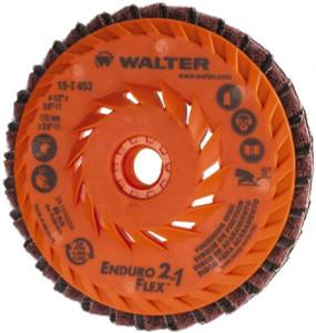 Walter Surface Technologies 4-1/2" 150 Grit 5/8-11 Center Hole Type 27 Aluminum Oxide Flap Disc Medium Grade, Coated & Non-Woven Combo, Arbor Attachment, Plastic Backing, 13,300 RPM 15I453 - 66711821