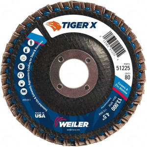Weiler Abrasives 4-1/2" 80 Grit 7/8" Center Hole Type 27 Zirconia Alumina Flap Disc Medium Grade, Coated, Arbor Attachment, Phenolic Backing, 13,000 RPM 51225 - 46905824 Weiler Abrasives 4-1/2" 80 Grit 7/8" Center Hole Type 27 Zirconia Alumina Flap Disc Medium Grade, Coated, Arbor Attachment, Phenolic Backing, 13,000 RPM 51225 - 46905824
