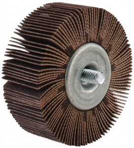 Merit Abrasives 2-1/2" Diam x 1" Face Width, Fine Aluminum Oxide Coated Mounted Flap Wheel 1/4-20 Threaded Mount, 120 Grit, Cloth Backing, 20,000 Max RPM 08834134024 - 99813115