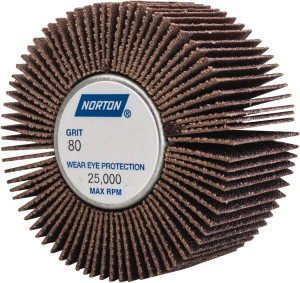 Norton 2" Diam x 1" Face Width, Medium Aluminum Oxide Coated Mounted Flap Wheel 1/4-20 Threaded Mount, 80 Grit, Cloth Backing, 23,000 Max RPM 63642502647 - 05098363
