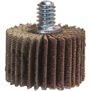 Norton 2-1/2" Diam x 1" Face Width, Medium Aluminum Oxide Coated Mounted Flap Wheel 1/4-20 Threaded Mount, 60 Grit, Cloth Backing, 23,000 Max RPM 63642502654 - 05099858