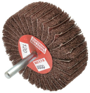 Superior Abrasives 3" Diam x 1" Face Width, Fine Aluminum Oxide Nonwoven & Coated Mounted Flap Wheel 1/4" Shank Mount, 120 Grit, Interleaf, 8,000 Max RPM 41105 - 00537969