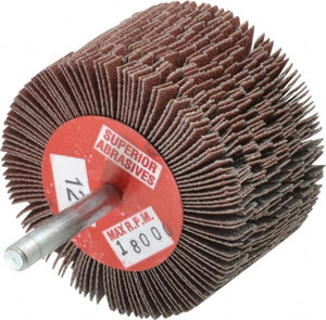 Superior Abrasives 2-1/2" Diam x 1-1/2" Face Width, Fine Aluminum Oxide Coated Mounted Flap Wheel 1/4" Shank Mount, 120 Grit, J Weighted Cloth Backing, 9,000 Max RPM 28971 - 01923697