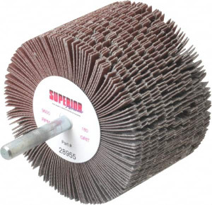 Superior Abrasives 3" Diam x 2" Face Width, Very Fine Aluminum Oxide Coated Mounted Flap Wheel 1/4" Shank Mount, 180 Grit, J Weighted Cloth Backing, 6,000 Max RPM 28955 - 01923747