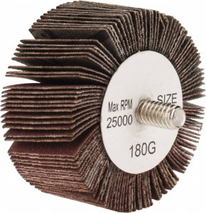 Tru-Maxx 2" Diam x 1" Face Width, Very Fine Aluminum Oxide Coated Mounted Flap Wheel 1/4-20 Threaded Mount, 180 Grit, 25,000 Max RPM SZQC6180 - 87656641