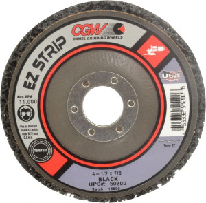 CGW Abrasives 4-1/2" Coarse Grade Silicon Carbide Deburring Disc 7/8" Center Hole, Arbor Connection, Black, 11,000 Max RPM 59200 - 02724946