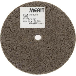 Merit Abrasives 3" Diam, 1/8" Face Width, 1/4" Center Hole, Medium Grade, Aluminum Oxide Deburring Wheel Unitized, Hard Density 8 Grade, 18,000 RPM 66254409086 - 84525021