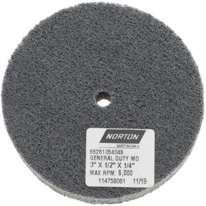 Norton 3" Diam, 1/2" Face Width, 1/4" Center Hole, Fine Grade, Silicon Carbide Deburring Wheel Unitized, Medium Density 4 Grade, 8,000 RPM 66261054048 - 70500327