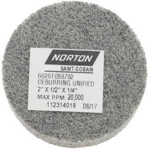 Norton 2" Diam, 1/2" Face Width, 1/4" Center Hole, Very Fine Grade, Silicon Carbide Deburring Wheel Unitized, Medium Grade, 20,000 RPM 66261058782 - 70537402