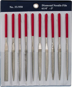 Grobet USA 10 Piece Diamond Pattern File Set 6-1/4" Long, Medium Coarseness, Set Includes Flat, Round, Square, Three Square 33.950 - 09903972