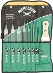 Nicholson 8 Piece American Pattern File Set 7", 10" Long, Bastard/Smooth Coarseness, Set Includes Flat, Half Round, Mill, Round, Slim Taper, Square 22025NNN - 60304888