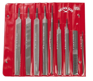 Nicholson 9 Piece American Pattern File Set 6", 8", 10" Long, Bastard/Smooth Coarseness, Set Includes Flat, Half Round, Mill, Round, Slim Taper 22030HNNN - 60304896