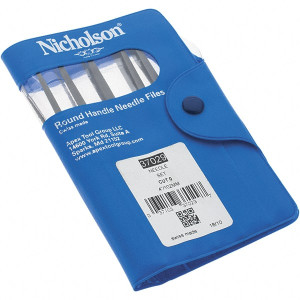 Nicholson 12 Piece Swiss Pattern File Set 4" Long, 0 Coarseness, Round Handle, Set Includes Barrette, Crossing, Equalling, Flat, Half Round, Knife, Round, Slitting, Square, Three Square 37029 - 60304920
