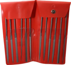 Nicholson 12 Piece Swiss Pattern File Set 5-1/2" Long, 0 Coarseness, Round Handle, Set Includes Barrette, Crossing, Equalling, Flat, Half Round, Knife, Round, Slitting, Square, Three Square 37392 - 60304946