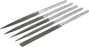 Strauss & Co. 5 Piece Diamond Pattern File Set 8-1/2" Long, Fine Coarseness, Set Includes Equalling, Half Round, Round, Square, Three Square HB2627 D91 - 05233192